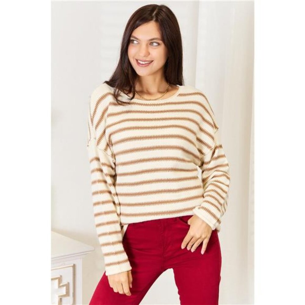 Double Take Striped‎ Boat Neck Sweater